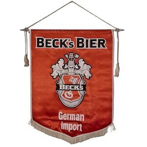 VTG BECK's Beer Wall Hanging Festival Banner Sign Satin 19.5x 27 German Import